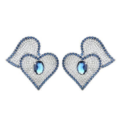 1 Pair Sweet Heart Shape Plating Inlay Copper Zircon White Gold Plated Ear Studs