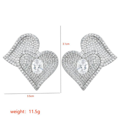 1 Pair Sweet Heart Shape Plating Inlay Copper Zircon White Gold Plated Ear Studs