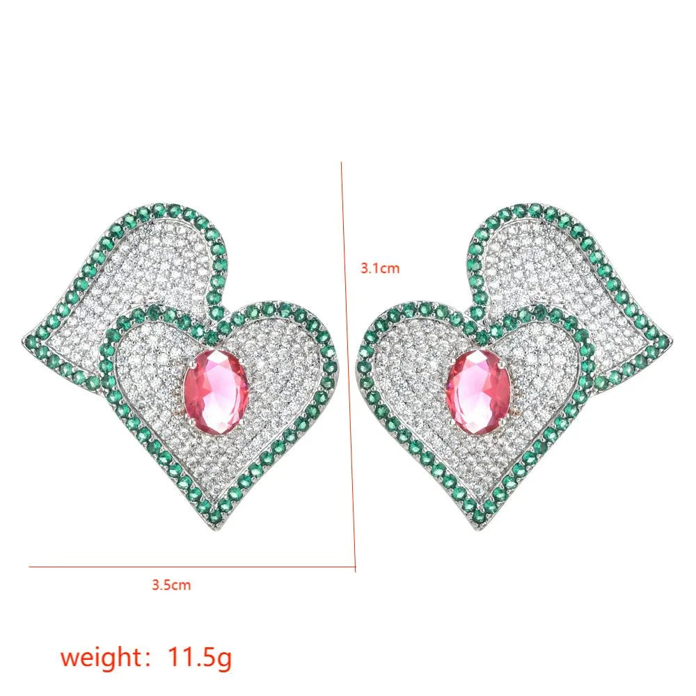 1 Pair Sweet Heart Shape Plating Inlay Copper Zircon White Gold Plated Ear Studs