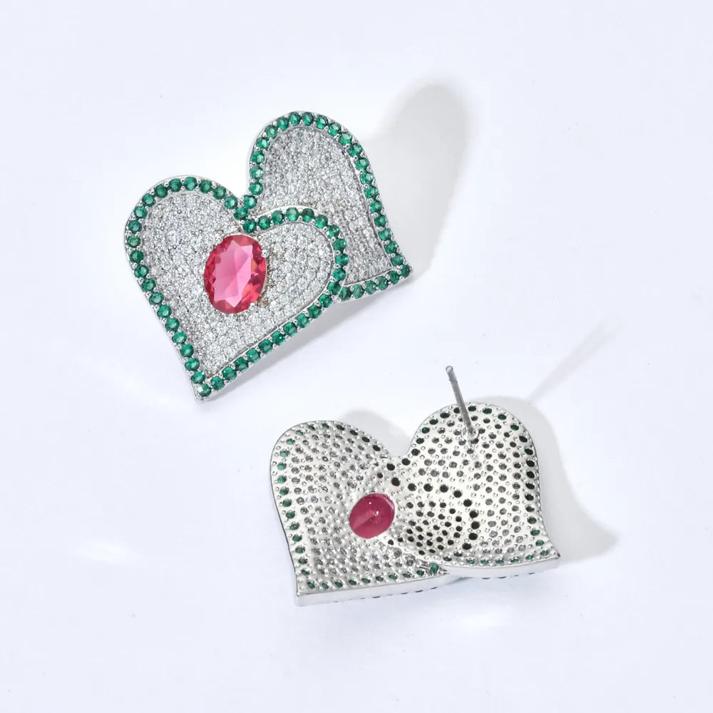 1 Pair Sweet Heart Shape Plating Inlay Copper Zircon White Gold Plated Ear Studs