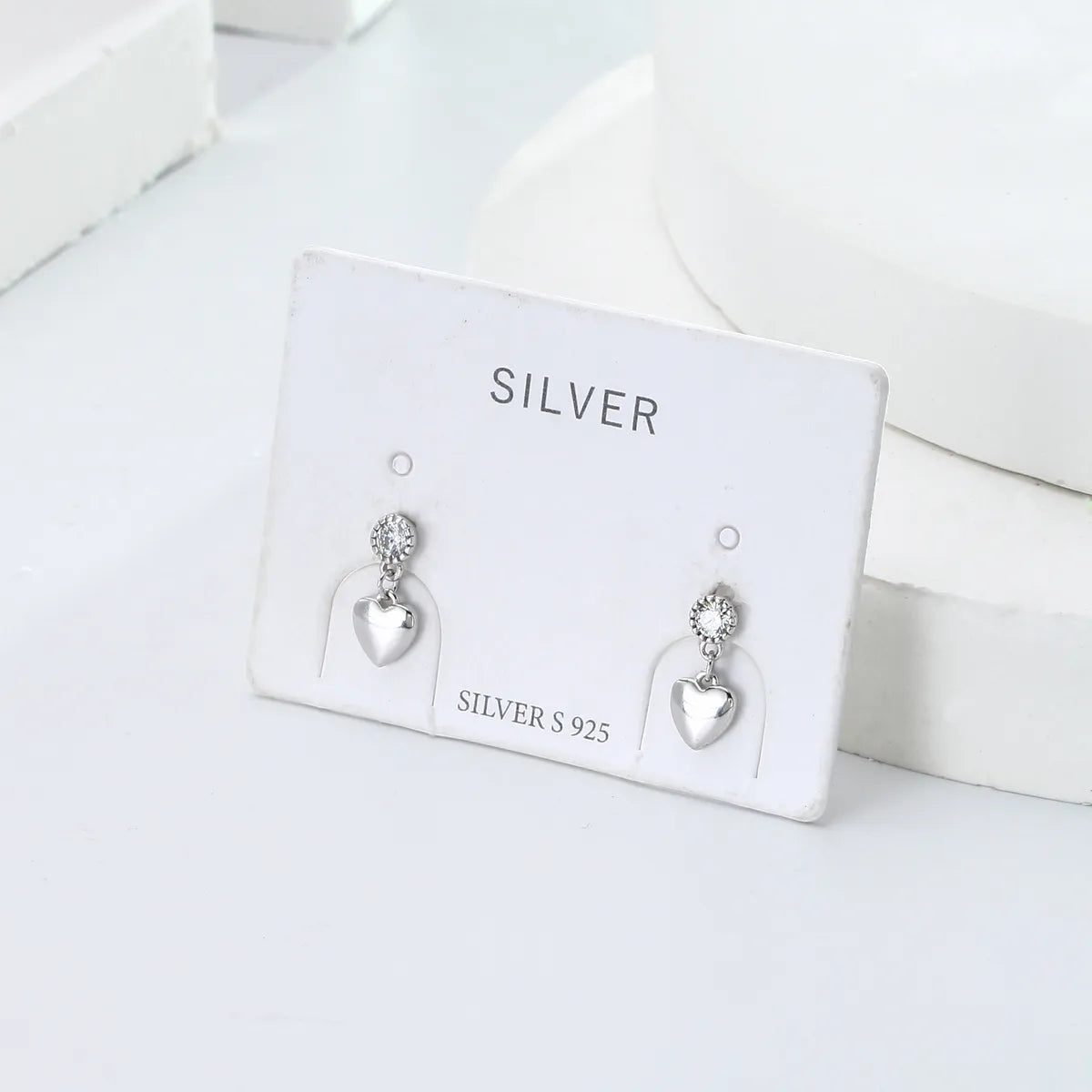 1 Pair Sweet Heart Shape Plating Inlay Sterling Silver Zircon Drop Earrings