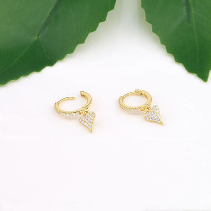 1 Pair Sweet Heart Shape Plating Inlay Sterling Silver Zircon Gold Plated Earrings