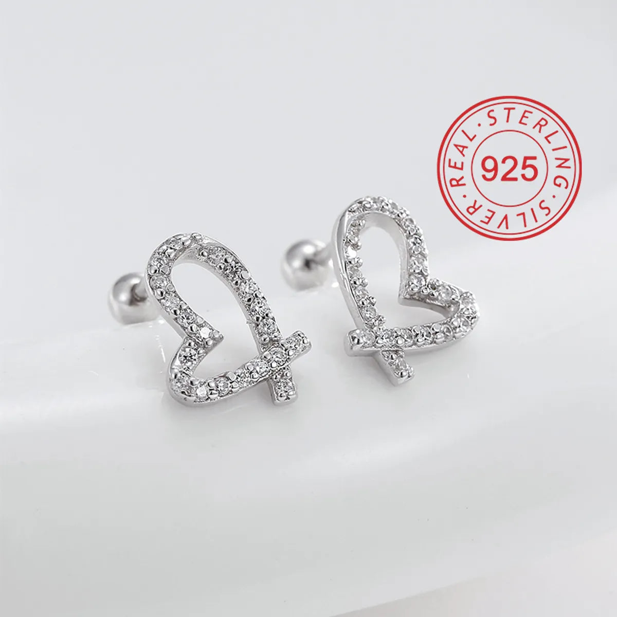 1 Pair Sweet Heart Shape Plating Inlay Sterling Silver Zircon Silver Plated Ear Studs