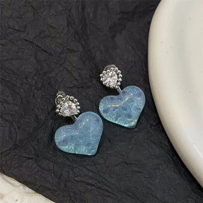 1 Pair Sweet Heart Shape Plating Resin Copper Drop Earrings