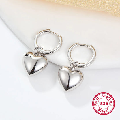 1 Pair Sweet Heart Shape Plating Sterling Silver White Gold Plated Drop Earrings