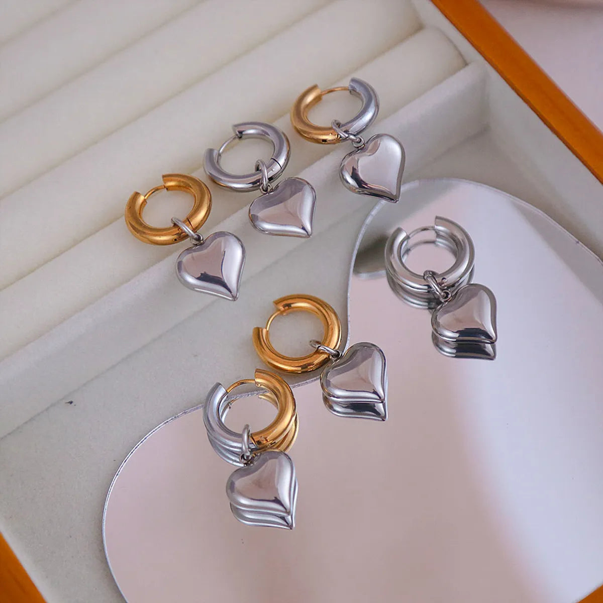 1 Pair Sweet Heart Shape Plating Titanium Steel 18K Gold Plated Drop Earrings