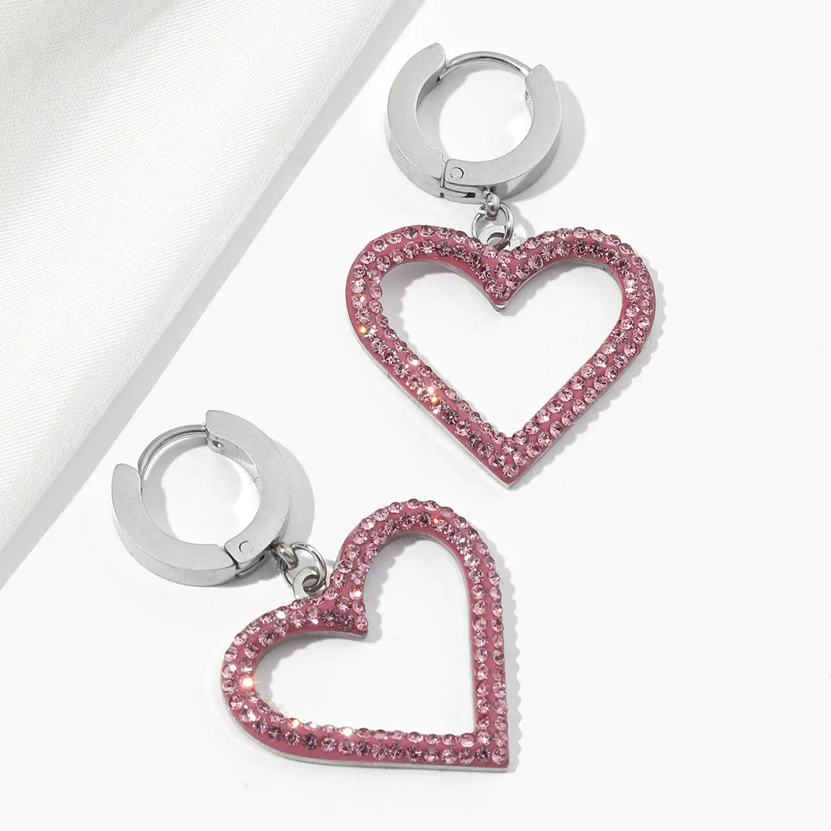 1 Pair Sweet Heart Shape Polishing Plating Inlay Titanium Steel Rhinestones Drop Earrings