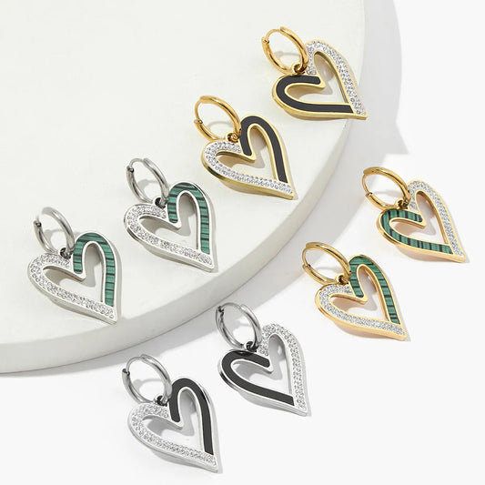 1 Pair Sweet Heart Shape Polishing Plating Inlay Titanium Steel Rhinestones Drop Earrings