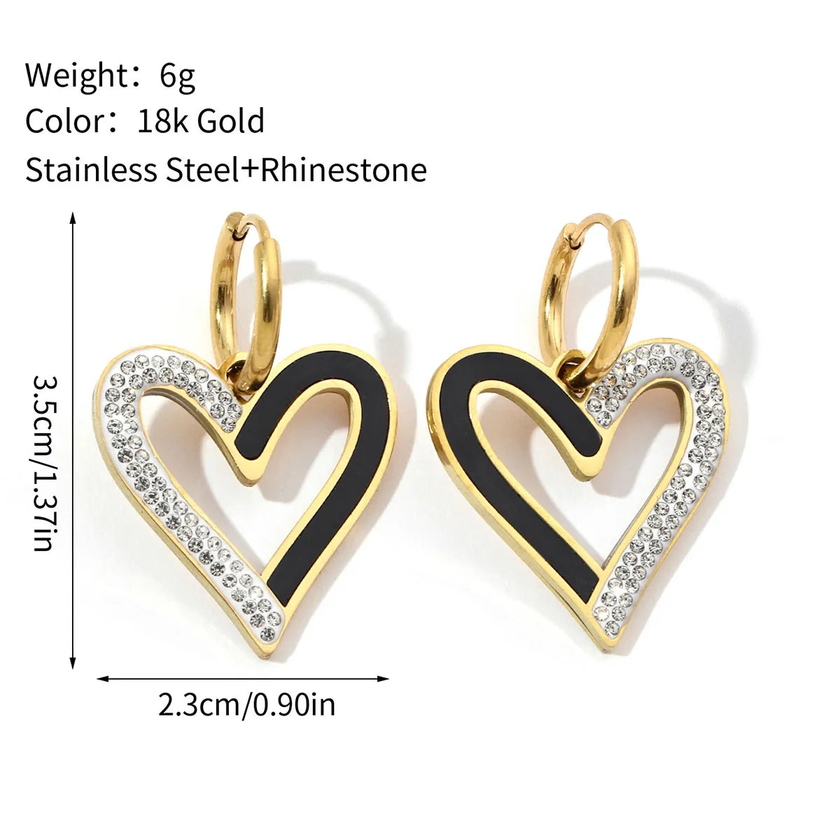 1 Pair Sweet Heart Shape Polishing Plating Inlay Titanium Steel Rhinestones Drop Earrings