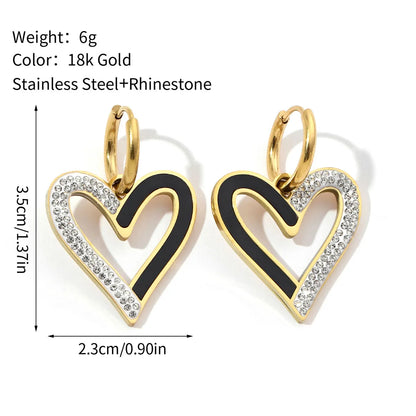 1 Pair Sweet Heart Shape Polishing Plating Inlay Titanium Steel Rhinestones Drop Earrings