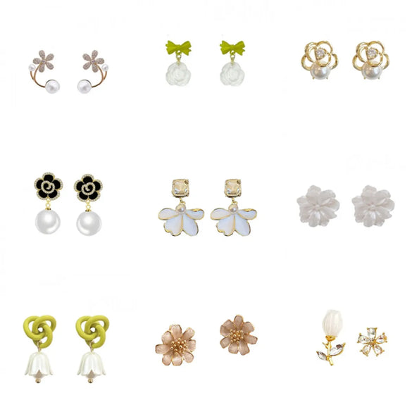 1 Pair Sweet Heart Shape Rose Flower Inlay Imitation Pearl Alloy Rhinestones Earrings