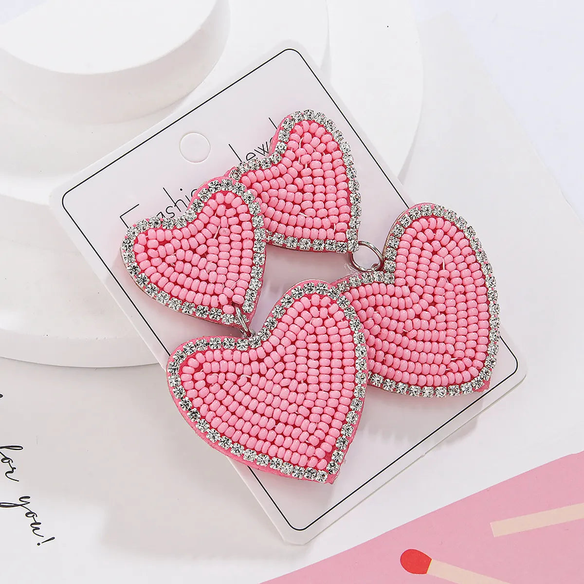 1 Pair Sweet Heart Shape Seed Bead Drop Earrings