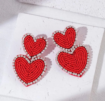 1 Pair Sweet Heart Shape Seed Bead Drop Earrings