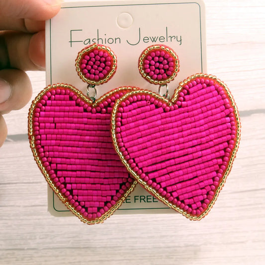 1 Pair Sweet Heart Shape Seed Bead Drop Earrings