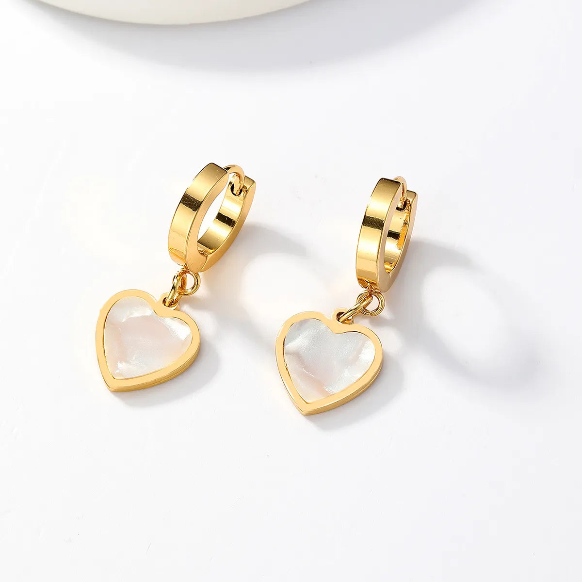 1 Pair Sweet Heart Shape Stainless Steel Plating Inlay Shell Drop Earrings