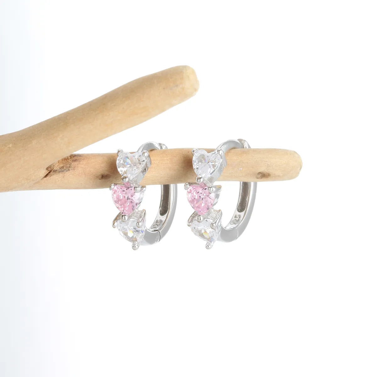 1 Pair Sweet Heart Shape Sterling Silver Inlay Zircon Hoop Earrings