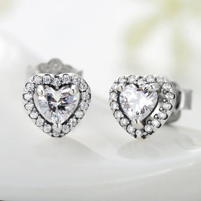 1 Pair Sweet Heart Shape Plating Three-dimensional Inlay Sterling Silver Zircon Ear Studs