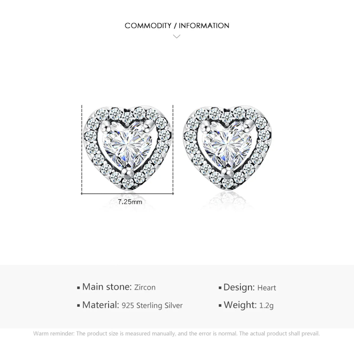 1 Pair Sweet Heart Shape Plating Three-dimensional Inlay Sterling Silver Zircon Ear Studs