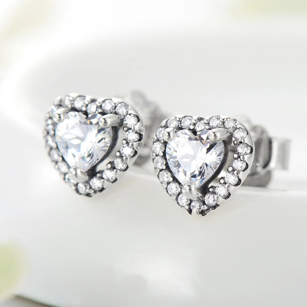 1 Pair Sweet Heart Shape Plating Three-dimensional Inlay Sterling Silver Zircon Ear Studs