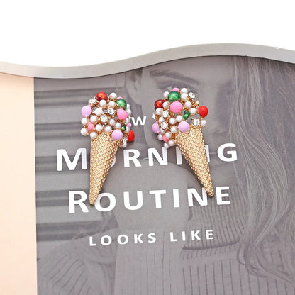 1 Pair Sweet Ice Cream Enamel Imitation Pearl Alloy Ear Studs