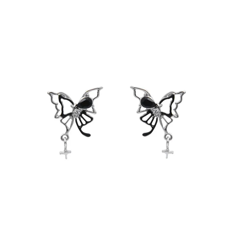 1 Pair Sweet IG Style Cross Butterfly Hollow Out Inlay Zinc Alloy Rhinestones Ear Studs