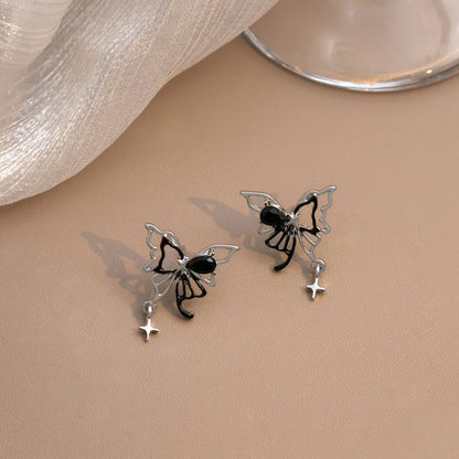 1 Pair Sweet IG Style Cross Butterfly Hollow Out Inlay Zinc Alloy Rhinestones Ear Studs