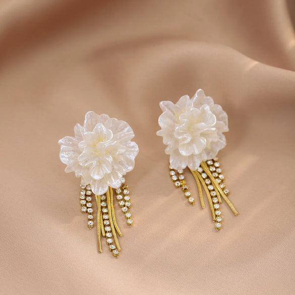 1 Pair Sweet IG Style Flower Tassel Inlay Zinc Alloy Rhinestones Drop Earrings