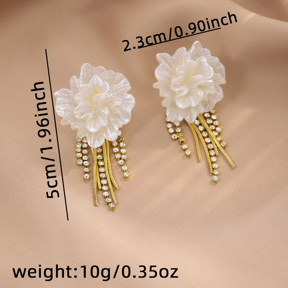 1 Pair Sweet IG Style Flower Tassel Inlay Zinc Alloy Rhinestones Drop Earrings