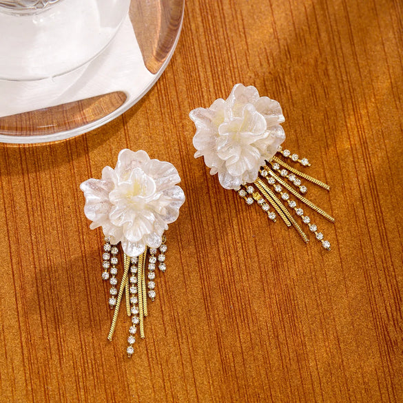 1 Pair Sweet IG Style Flower Tassel Inlay Zinc Alloy Rhinestones Drop Earrings