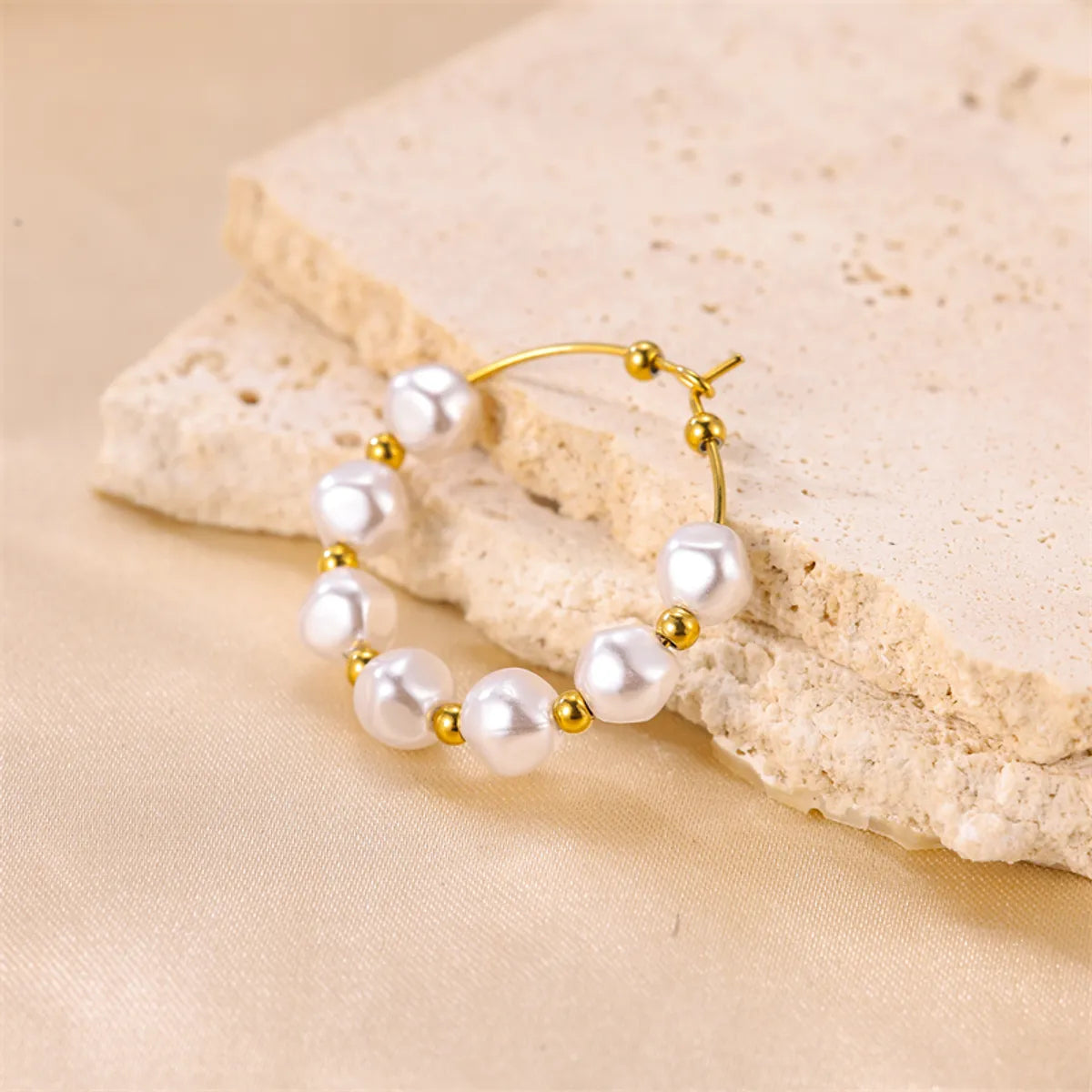 1 Pair Sweet Irregular Beaded Stainless Steel Baroque Pearls 18k Gold Plated Earrings