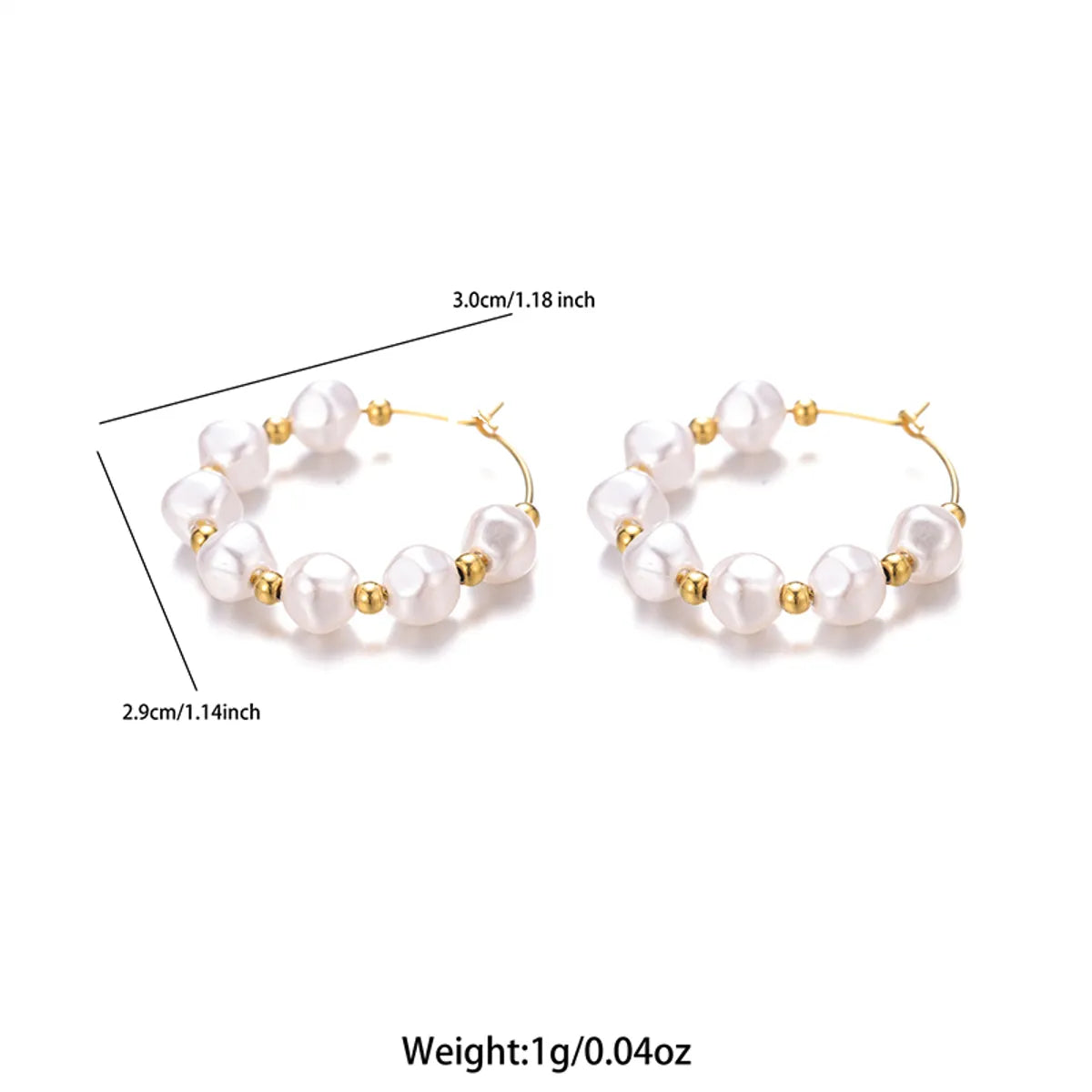 1 Pair Sweet Irregular Beaded Stainless Steel Baroque Pearls 18k Gold Plated Earrings