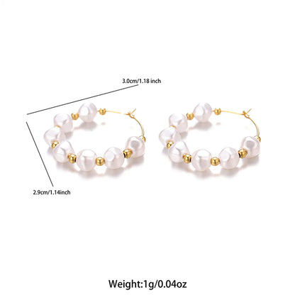 1 Pair Sweet Irregular Beaded Stainless Steel Baroque Pearls 18k Gold Plated Earrings