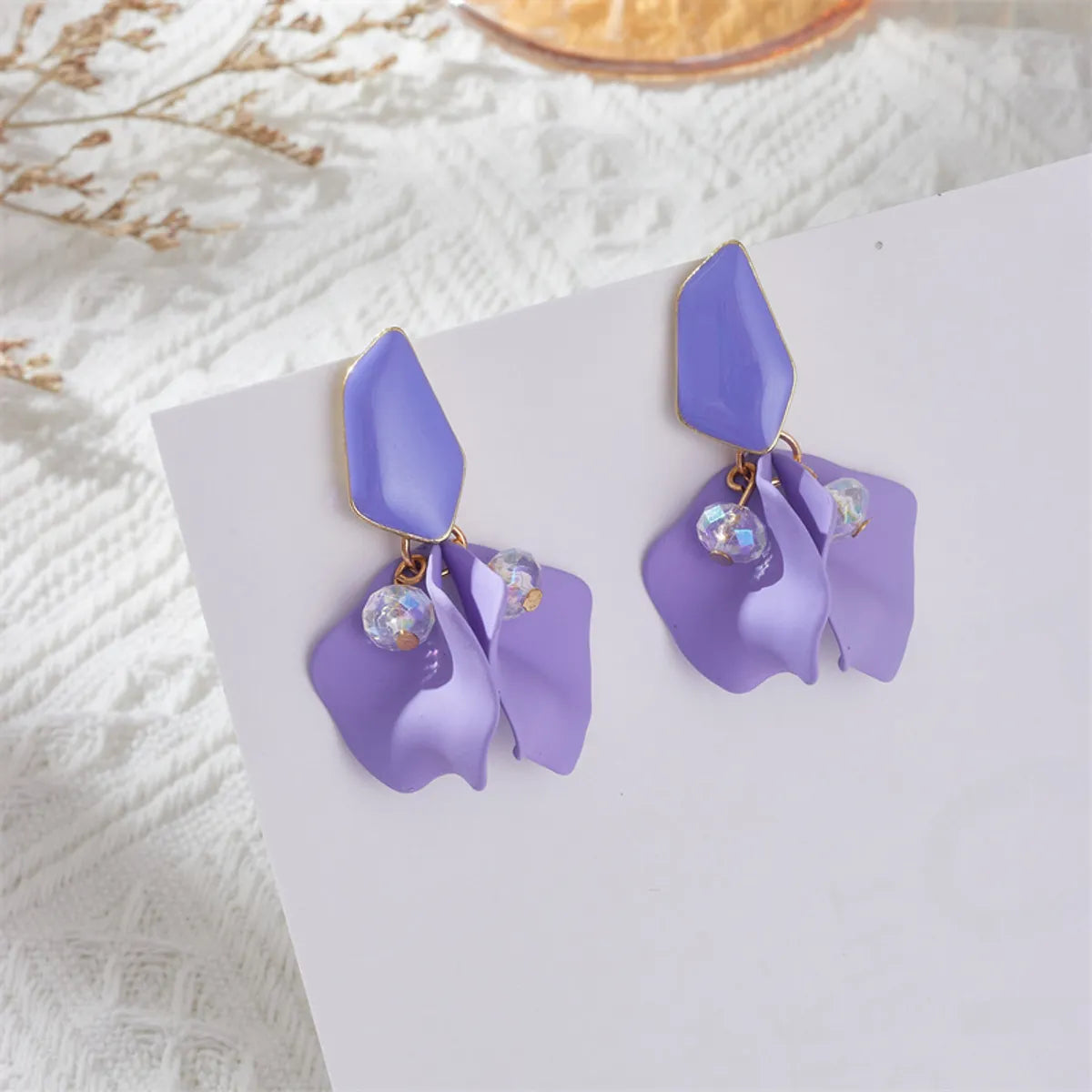 1 Pair Sweet Irregular Petal Enamel Stoving Varnish Alloy Drop Earrings