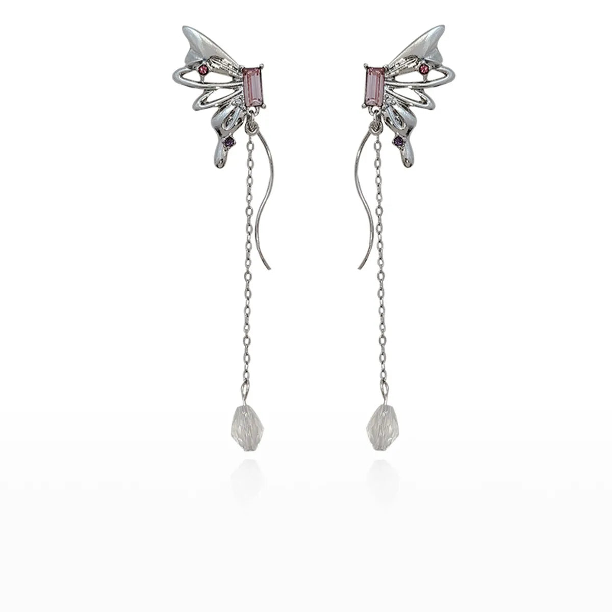 1 Pair Sweet Korean Style Butterfly Plating Inlay Alloy Metal Imitation Pearl Rhinestones Glass Drop Earrings