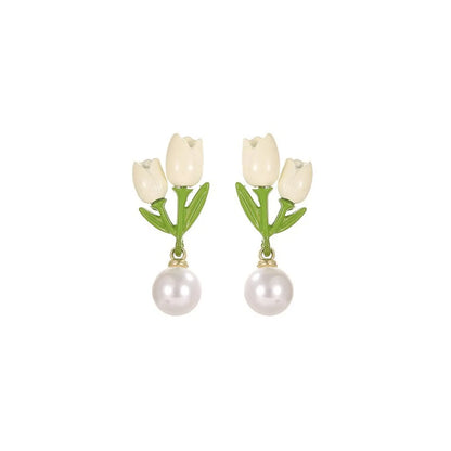 1 Pair Sweet Korean Style Flower Plating Alloy Earrings