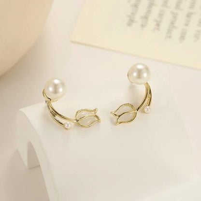 1 Pair Sweet Korean Style Flower Plating Alloy Earrings