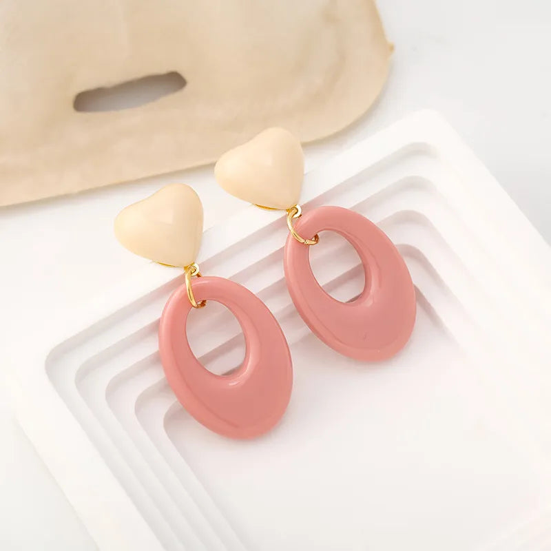 1 Pair Sweet Korean Style Oval Heart Shape Arylic Drop Earrings