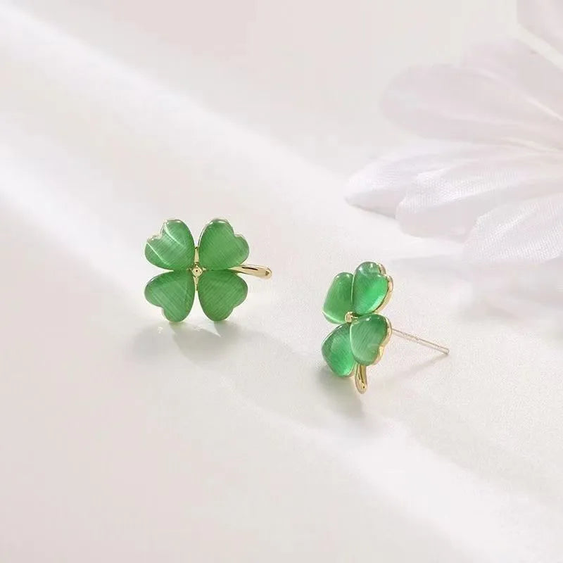 1 Pair Sweet Leaf Flower Alloy Inlay Opal Women'S Ear Studs