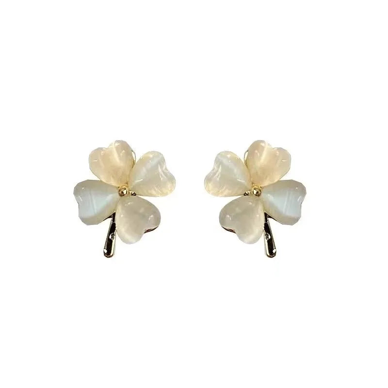 1 Pair Sweet Leaf Flower Alloy Inlay Opal Women'S Ear Studs