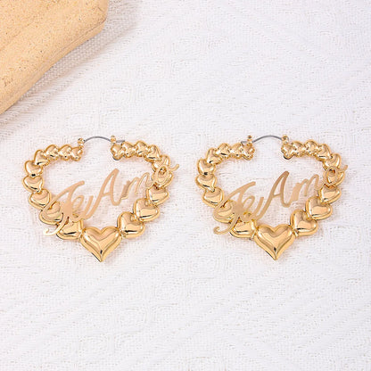 1 Pair Sweet Letter Heart Shape Alloy Hoop Earrings