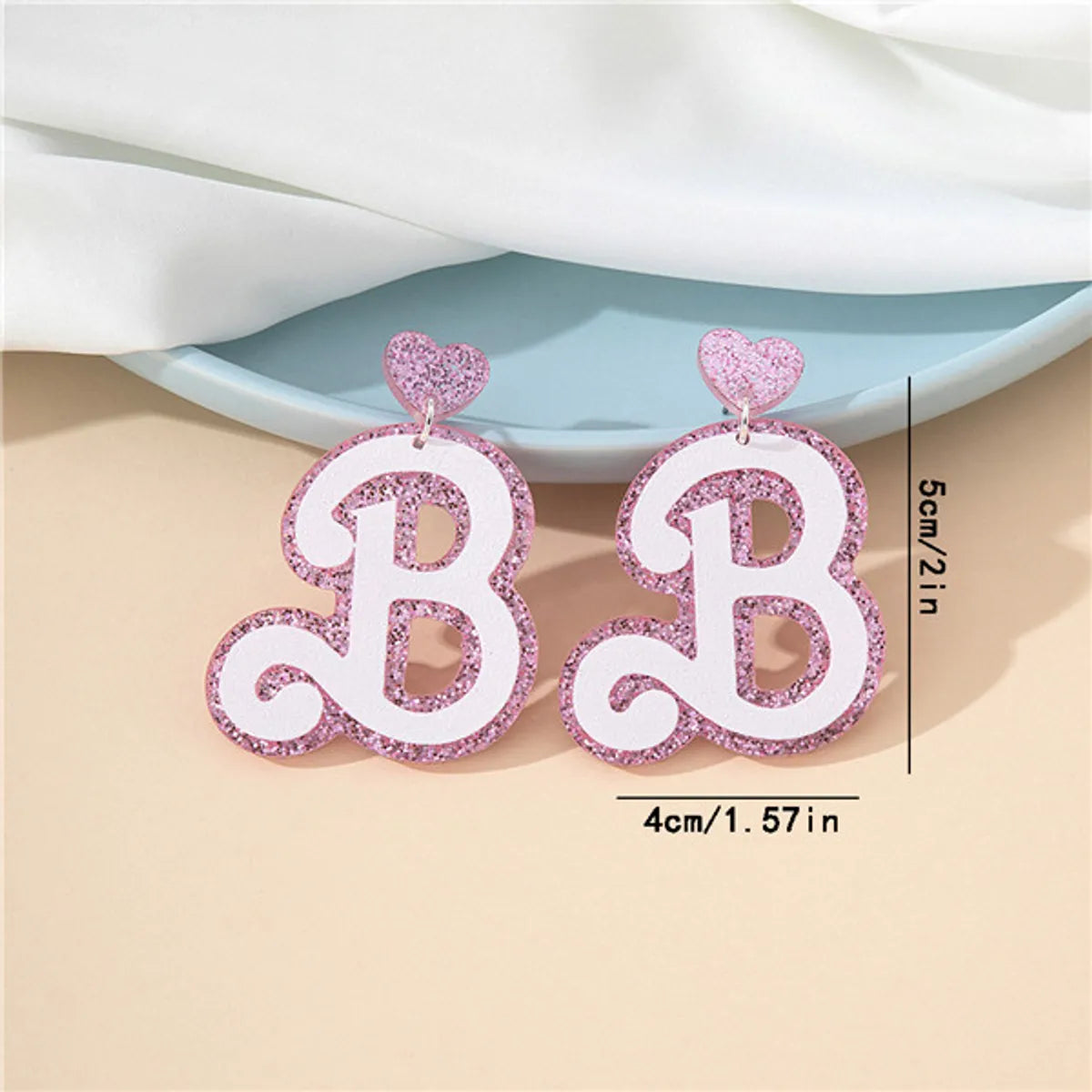 1 Pair Sweet Letter Heart Shape Arylic Drop Earrings