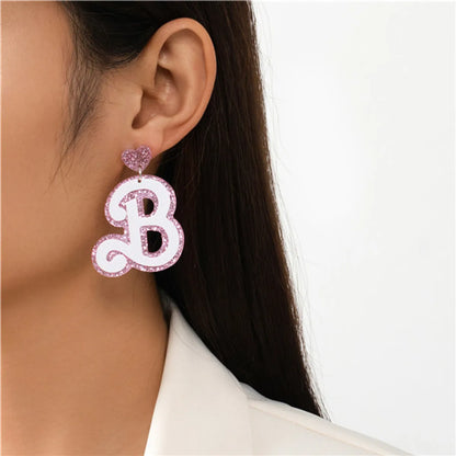 1 Pair Sweet Letter Heart Shape Arylic Drop Earrings