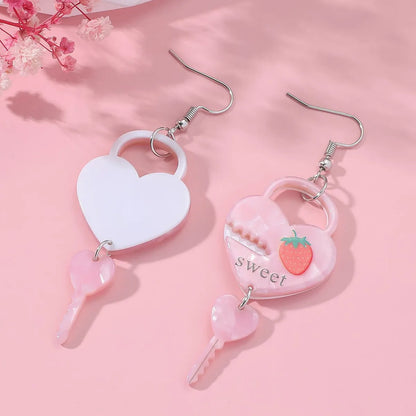 1 Pair Sweet Letter Heart Shape Flower Stamping Arylic Drop Earrings