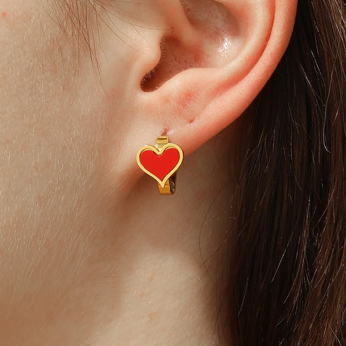 1 Pair Sweet Maple Leaf Heart Shape Butterfly Stainless Steel Plating Inlay Shell Gold Plated Hoop Earrings