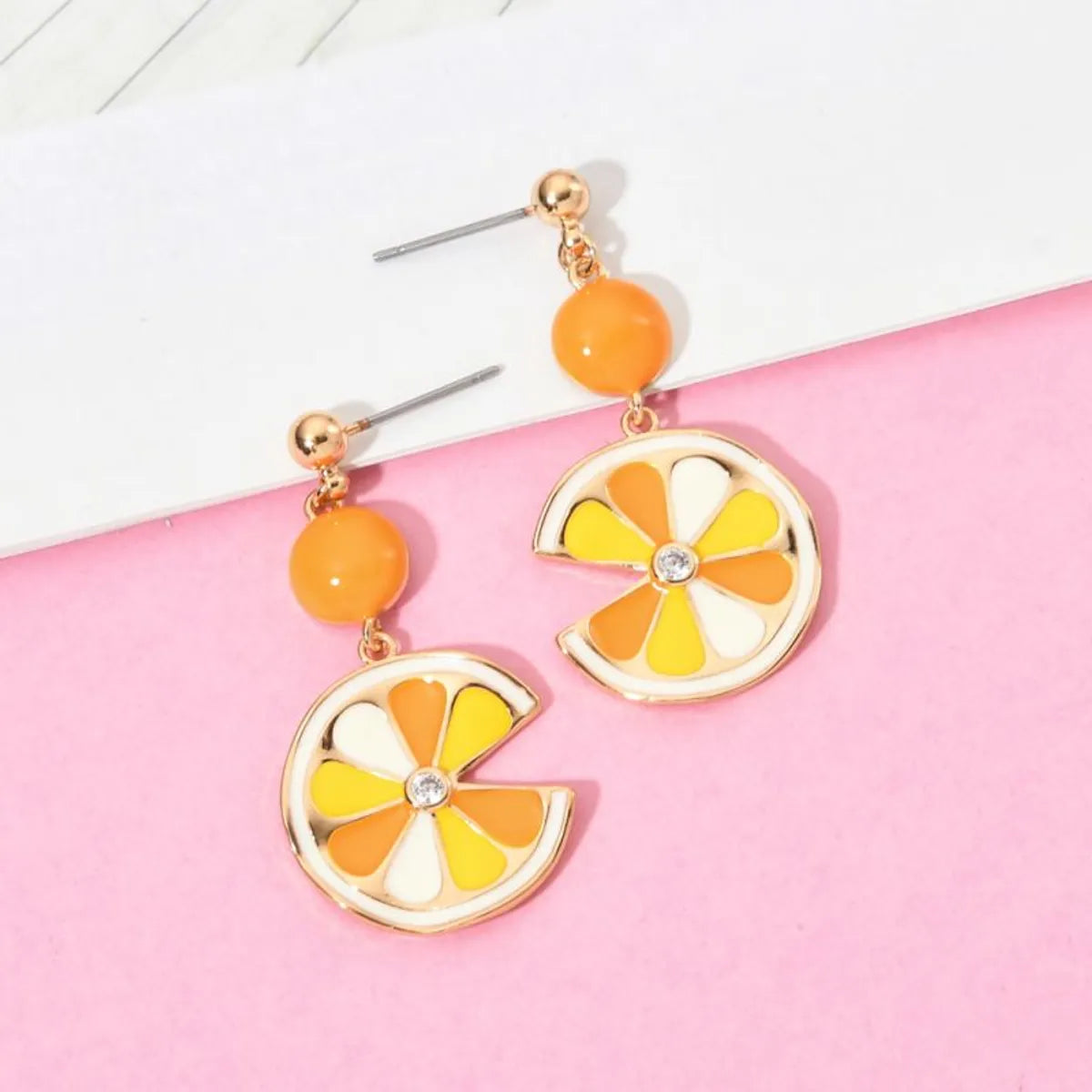 1 Pair Sweet Orange Enamel Plating Inlay Copper Zircon 18k Gold Plated Drop Earrings