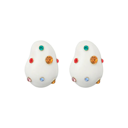 1 Pair Sweet Oval Alloy Enamel Inlay Rhinestones Women's Ear Clips Ear Studs