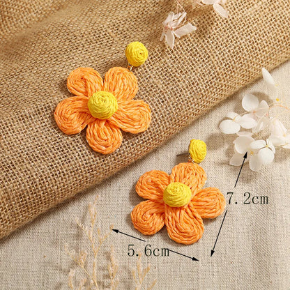 1 Pair Sweet Pastoral Flower Alloy Straw Drop Earrings