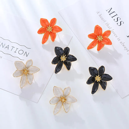 1 Pair Sweet Pastoral Flower Petal Enamel Flowers Alloy Gold Plated Ear Studs