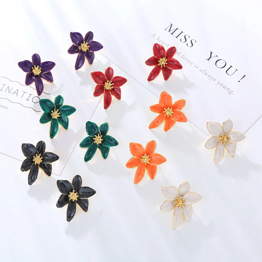 1 Pair Sweet Pastoral Flower Petal Enamel Flowers Alloy Gold Plated Ear Studs