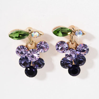 1 Pair Sweet Pastoral Grape Inlay Alloy Rhinestones 18K Gold Plated Drop Earrings